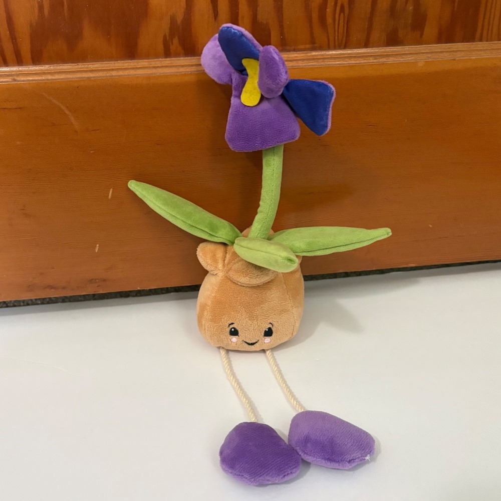 HUG Feel The Love Purple Iris Flower Plush Potted Plant Smiling Face Dangle Legs